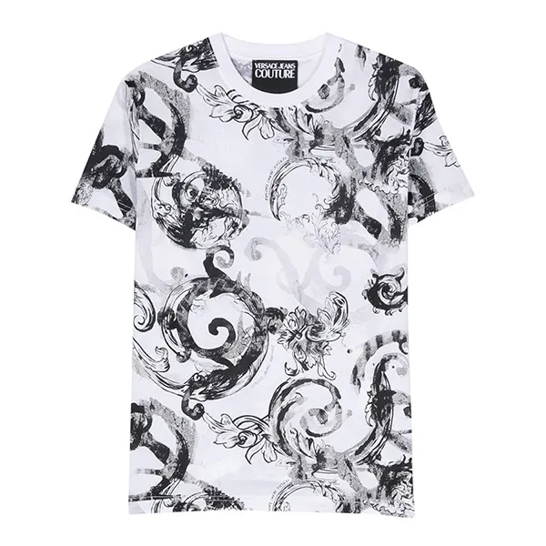 Áo Phông Nam Versace Jeans Couture Baroque-print Tshirt 76GAH6S0 Màu Đen Trắng Size S - 1