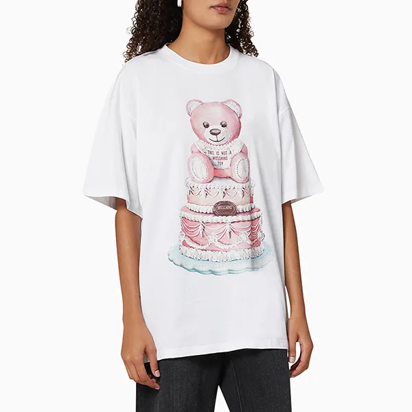Áo Phông Nữ Moschino Cake Teddy Bear Print T-Shirt Màu Trắng Size XXS
