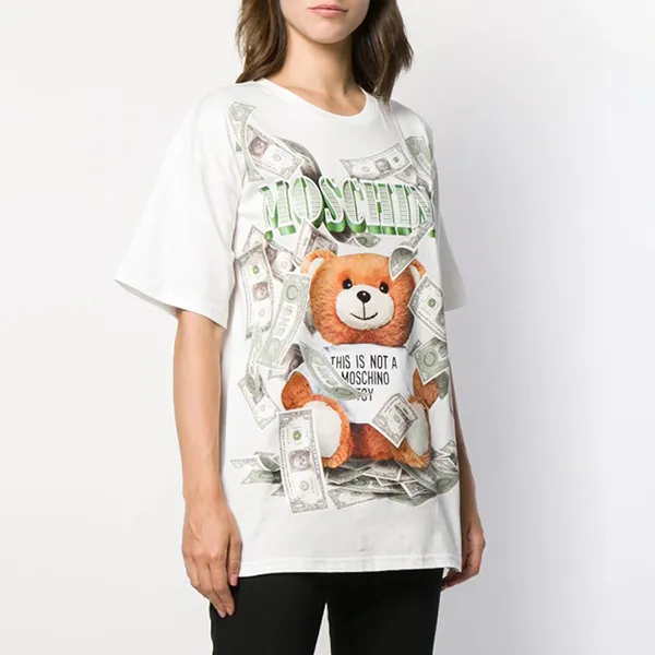 Áo Phông Nữ Moschino Dollar Teddy Bear Print Jersey Oversized TShirt Màu Trắng Size XS - Thời trang - Vua Hàng Hiệu