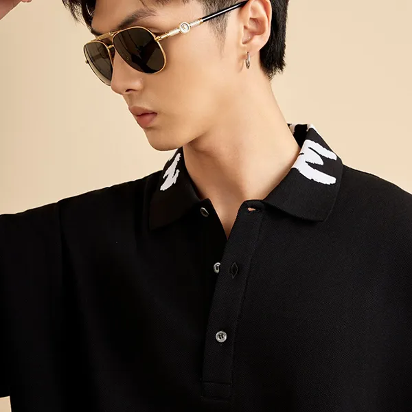 Áo Polo Nam Alexander McQueen Black With Graffiti Logo Collar 705016 QTX33 1000 Màu Đen Size M