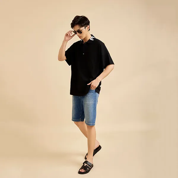 Áo Polo Nam Alexander McQueen Black With Graffiti Logo Collar 705016 QTX33 1000 Màu Đen Size M
