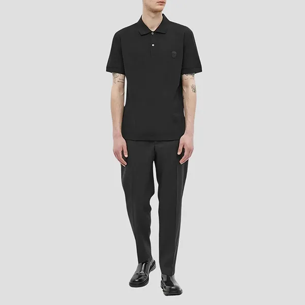 Áo Polo Nam Alexander McQueen Black With Logo Embroidered 622106 QRX33 1000 Màu Đen Size S