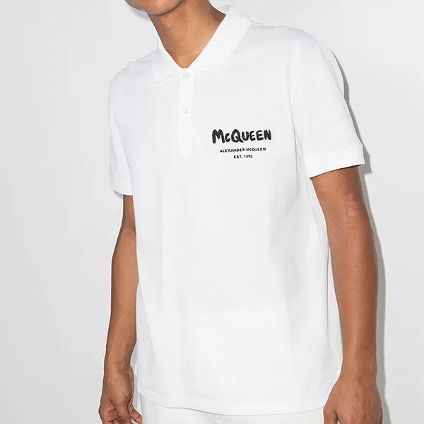 Áo Polo Nam Alexander McQueen Logo-Print Cotton Polo Shirt 662551 Màu Trắng Size M