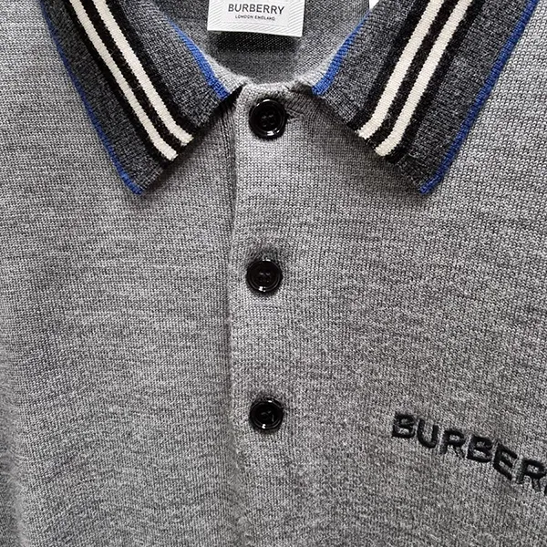 Áo Polo Nam Burberry Afford Icon Stripe Collar Polo Shirt Màu Xám Size S