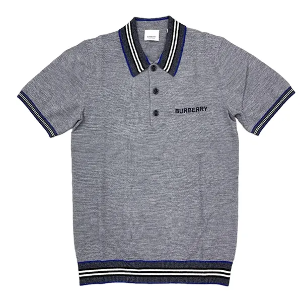 Áo Polo Nam Burberry Afford Icon Stripe Collar Polo Shirt Màu Xám Size S