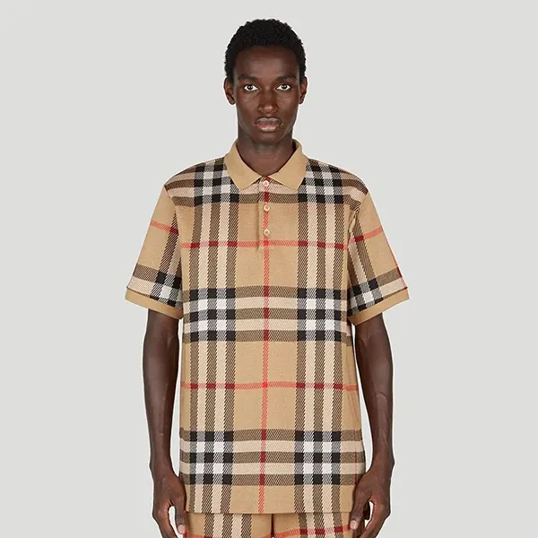 Áo Polo Nam Burberry Check Cotton Shirt 8072663 Màu Beige Size XS