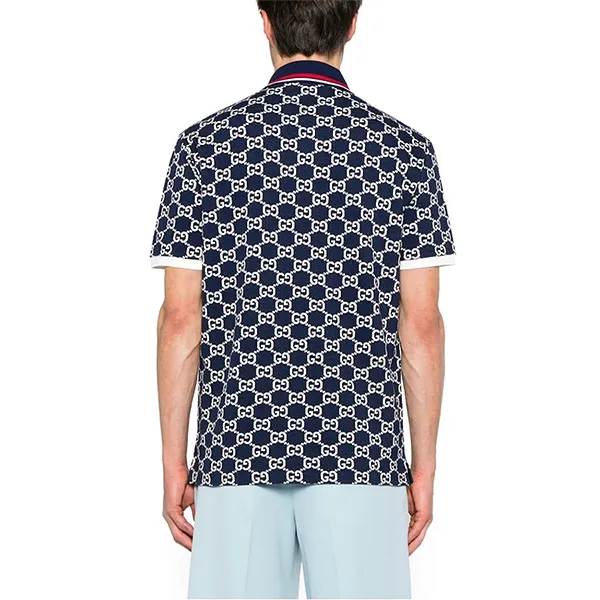 Áo Polo Nam Gucci GG Cotton Jersey Jacquard Polo Shirt 768636 Màu Xanh Navy Size S
