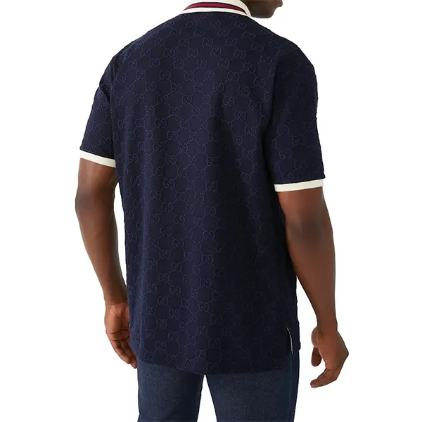 Áo Polo Nam Gucci GG Embroidery Cotton Shirt 768631 Màu Xanh Navy Size S