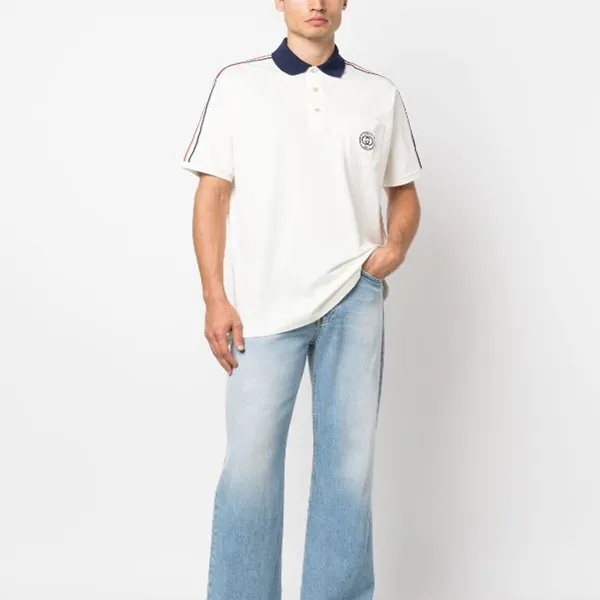 Áo Polo Nam Gucci Interlocking-G Stripe-Detailing Polo Shirt 753078 Màu Trắng Size XS - Thời trang - Vua Hàng Hiệu