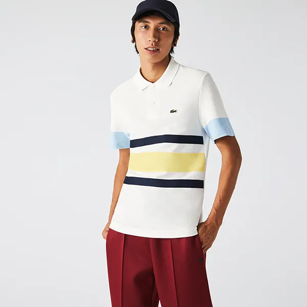 Áo Polo Nam Lacoste Heritage Slim Fit Colorblock PH7682 VV4 Trắng Phối Màu Size 2