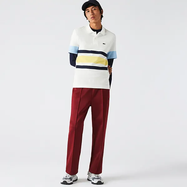 Áo Polo Nam Lacoste Heritage Slim Fit Colorblock PH7682 VV4 Trắng Phối Màu Size 2