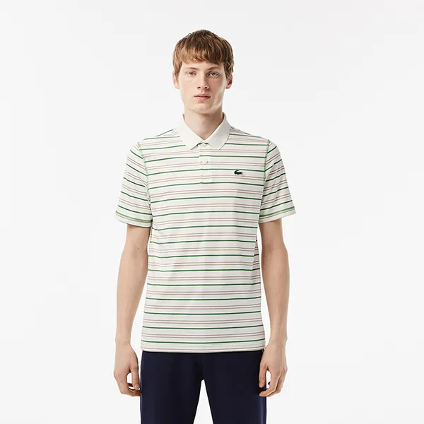 Áo Polo Nam Lacoste Men’s Golf Recycled Polyester Stripe DH5182-51 XIQ Màu Trắng/Xanh Size 4