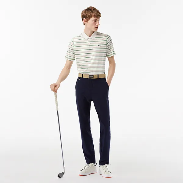 Áo Polo Nam Lacoste Men’s Golf Recycled Polyester Stripe DH5182-51 XIQ Màu Trắng/Xanh Size 4