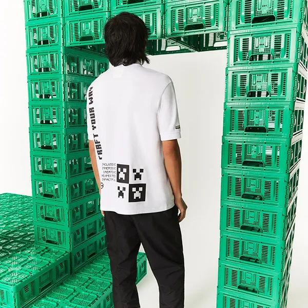 Áo Polo Nam Lacoste Men's Live x Minecraft Loose Fit Organic Cotton PH3816 001 Màu Trắng Size M - 4
