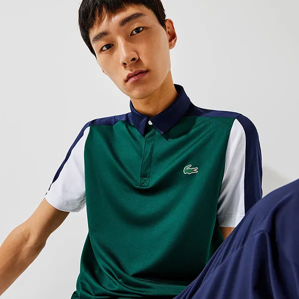Áo Polo Nam Lacoste Men's Sport Breathable Colorblock Golf Regular Fit DH6943 ZT3 Màu Xanh Green Size 3