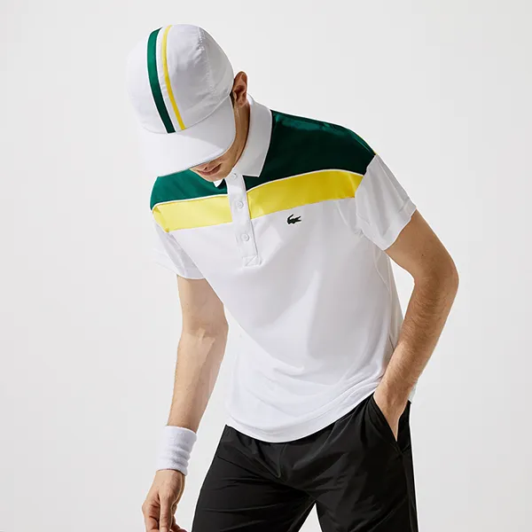Áo Polo Nam Lacoste Men’s Sport Thermo-Regulating Piqué Regular Fit DH6948-51 Màu Trắng Phối Màu Size 2
