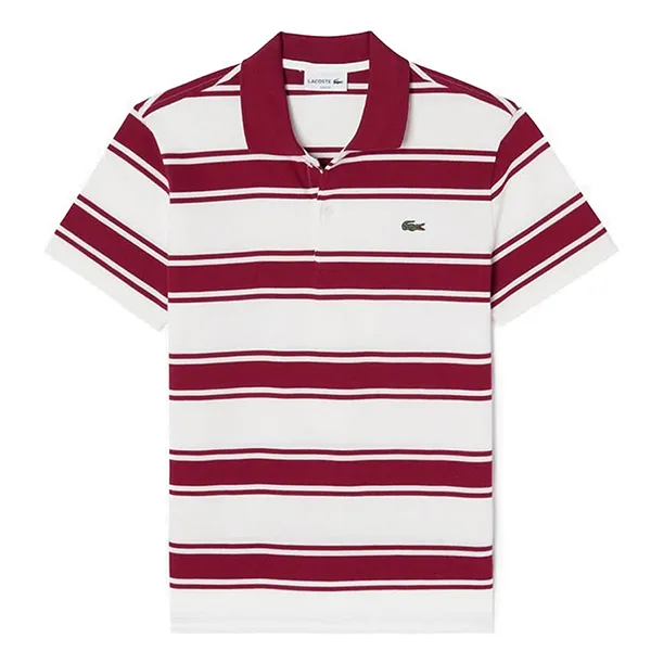 Áo Polo Nam Lacoste Men's Striped Short Sleeve Shirt PH4810-W7B Màu Trắng Đỏ Size 3
