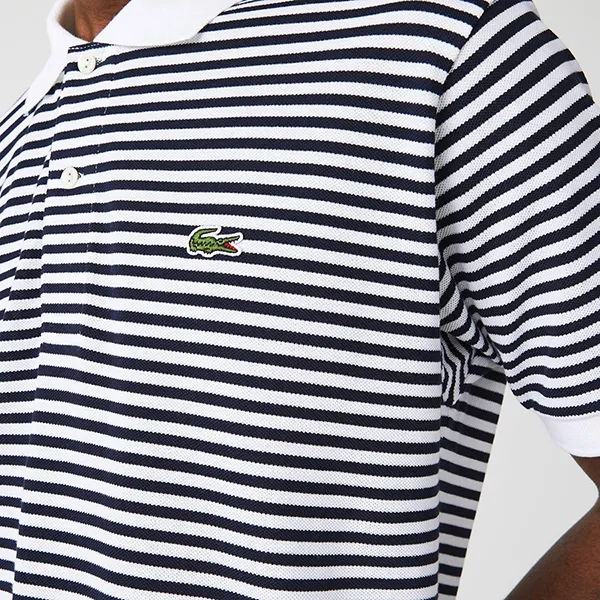 Áo Polo Nam Lacoste Shirt Polo Classic Fit With Spades Cotton In Stripes PH2382 00 522 Màu Trắng Kẻ Size 5