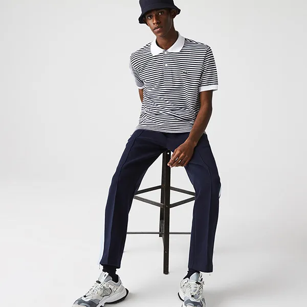 Áo Polo Nam Lacoste Shirt Polo Classic Fit With Spades Cotton In Stripes PH2382 00 522 Màu Trắng Kẻ Size 5