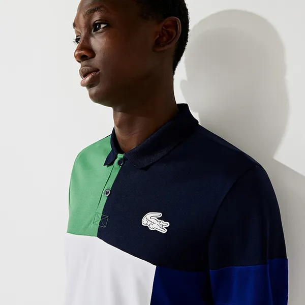 Áo Polo Nam Lacoste Sport Men's In Breathable Piqué With Colorblock DH0850 AZUL Màu Trắng/Xanh Size 3