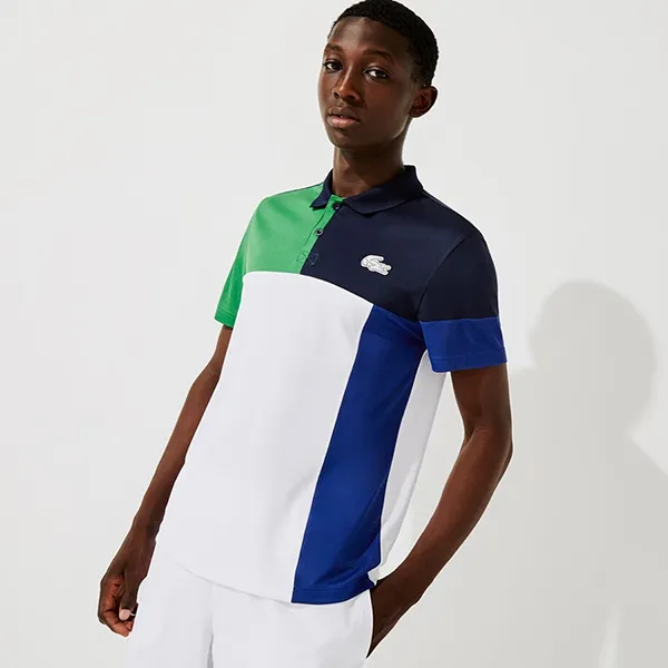 Áo Polo Nam Lacoste Sport Men's In Breathable Piqué With Colorblock DH0850 AZUL Màu Trắng/Xanh Size 3
