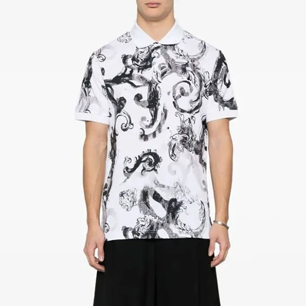 Áo Polo Nam Versace Jeans Couture Barocco White Polo Shirt 76GAG6S0 Màu Trắng Họa Tiết Size M