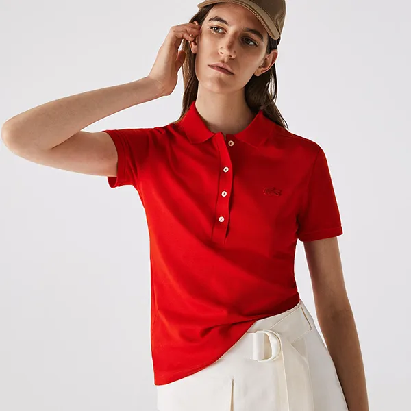 Áo Polo Nữ Lacoste Women's Slim Fit Stretch Cotton Piqué PF5462 240 Màu Đỏ Size 32