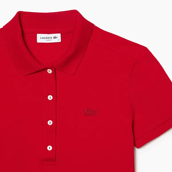 Áo Polo Nữ Lacoste Women's Slim Fit Stretch Cotton Piqué PF5462 240 Màu Đỏ Size 32