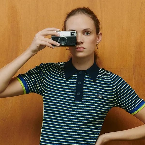 Áo Len Polo Nữ Lacoste x Goop Shirt Màu Xanh/Vàng Size 34
