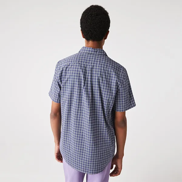 Áo Sơ Mi Cộc Tay Nam Lacoste Regular Fit Cotton Shirt CH2765 A10 Màu Kẻ Xanh Caro Size 39