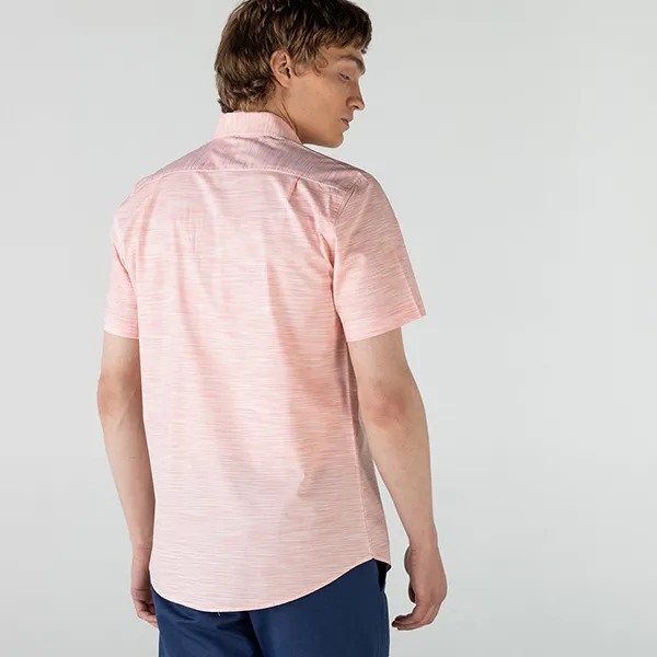 Áo Sơ Mi Cộc Tay Nam Lacoste Slim Fit Men's Shirt Short Sleeve CH0132K Màu Hồng Cam Size 39