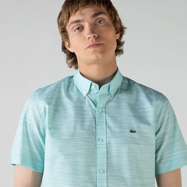 Áo Sơ Mi Cộc Tay Nam Lacoste Slim Fit Men's Shirt Short Sleeve CH0132K Màu Xanh Mint Size 39