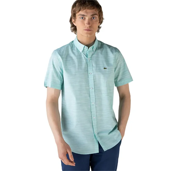 Áo Sơ Mi Cộc Tay Nam Lacoste Slim Fit Men's Shirt Short Sleeve CH0132K Màu Xanh Mint Size 39 - 1