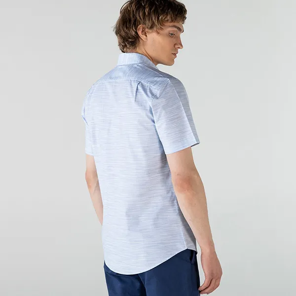 Áo Sơ Mi Cộc Tay Nam Lacoste Slim Fit Men's Shirt Short Sleeve CH0132K Màu Xanh Nhạt Size 39 - 4