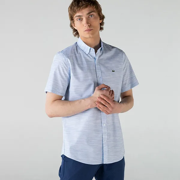 Áo Sơ Mi Cộc Tay Nam Lacoste Slim Fit Men's Shirt Short Sleeve CH0132K Màu Xanh Nhạt Size 39 - 1