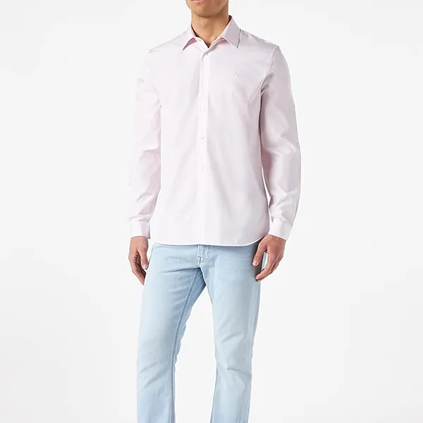 Áo Sơ Mi Dài Tay Nam Lacoste Regular Fit CH8526 F7D Màu Trắng Kẻ Hồng Size 40