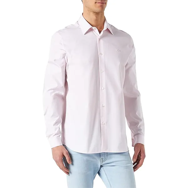Áo Sơ Mi Dài Tay Nam Lacoste Regular Fit CH8526 F7D Màu Trắng Kẻ Hồng Size 40