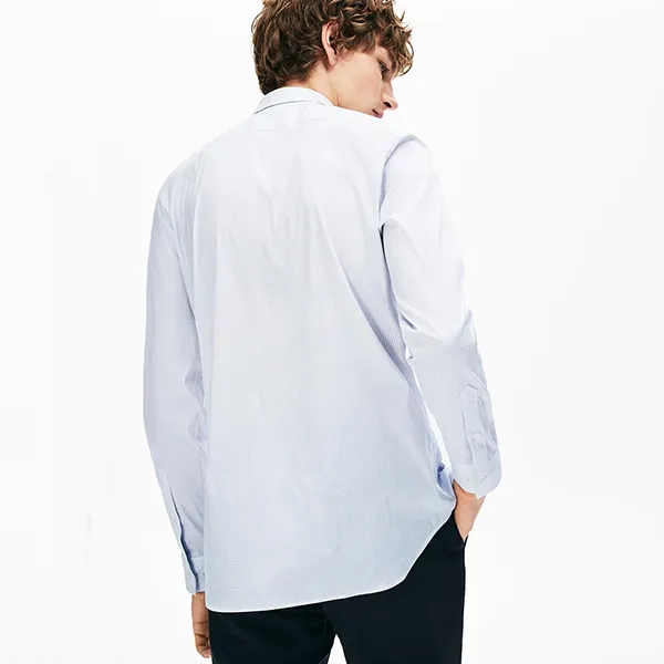 Áo Sơ Mi Lacoste Men's Printed Stretch Poplin Shirt CH6793.9AR Màu Trắng Xanh Size 41 - 4