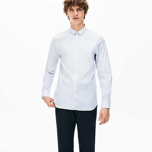 Áo Sơ Mi Lacoste Men's Printed Stretch Poplin Shirt CH6793.9AR Màu Trắng Xanh Size 41 - 1