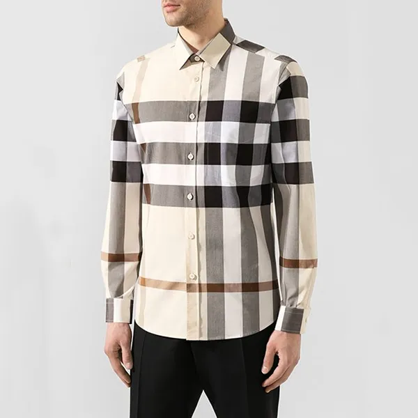 Áo Sơ Mi Nam Burberry Men's Check Long Sleeved Shirt 8025851 Màu Be Size XS