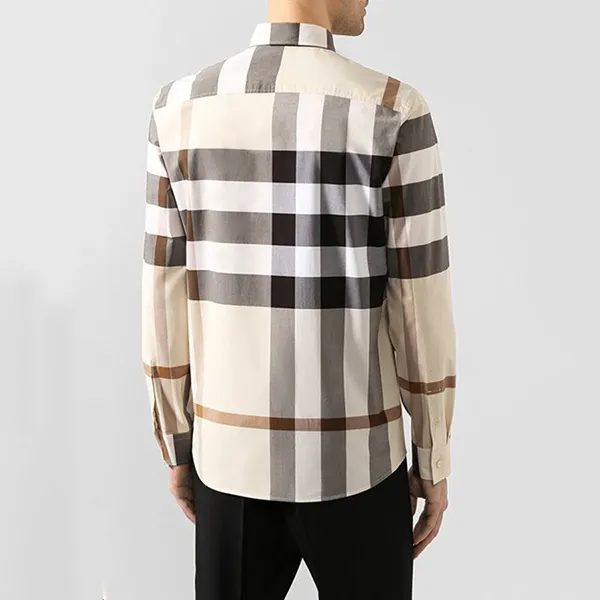 Áo Sơ Mi Nam Burberry Men's Check Long Sleeved Shirt 8025851 Màu Be Size XS
