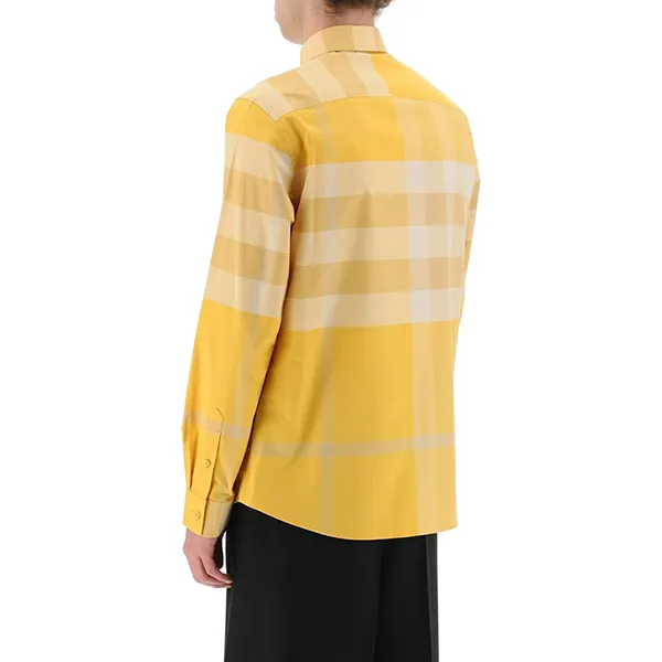 Áo Sơ Mi Nam Burberry Check Stretch Poplin Long Sleeved Shirt 8065974 Màu Vàng Size L - 4