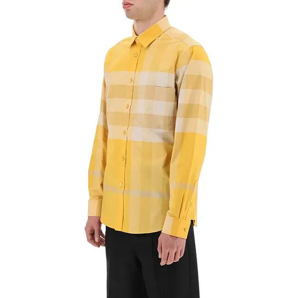 Áo Sơ Mi Nam Burberry Check Stretch Poplin Long Sleeved Shirt 8065974 Màu Vàng Size L - 3