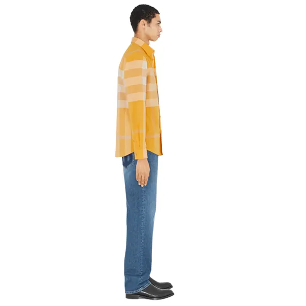 Áo Sơ Mi Nam Burberry Check Stretch Poplin Long Sleeved Shirt 8065974 Màu Vàng Size L - 1