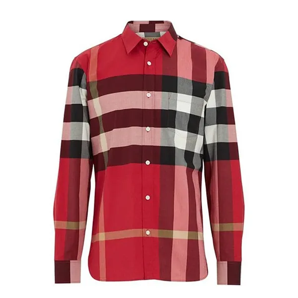 Áo Sơ Mi Nam Burberry Check Stretch Poplin Long Sleeved Shirt 6076927 Màu Đỏ Size M - 4