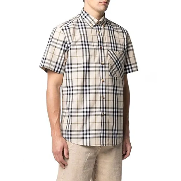 Áo Sơ Mi Nam Burberry Checked Cotton Shirt Màu Beige Size XS