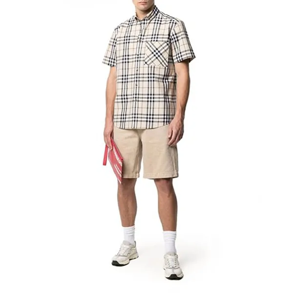 Áo Sơ Mi Nam Burberry Checked Cotton Shirt Màu Beige Size XS
