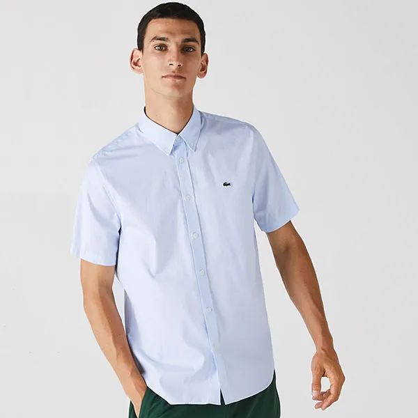 Áo Sơ Mi Nam Lacoste Regular Cotton Shirt With Button-Down Collar Màu Xanh Nhạt Size 39 - 1