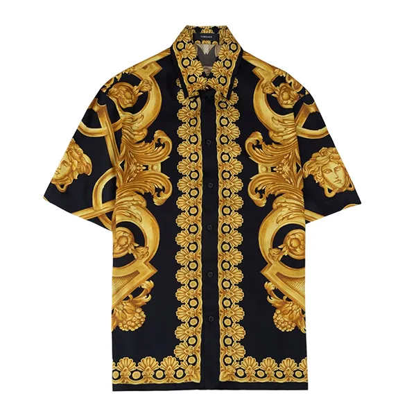 Áo Sơ Mi Nam Versace Black With Baroque Logo Printed 1010103 1A10490 5B000 Màu Vàng Đen - Thời trang - Vua Hàng Hiệu