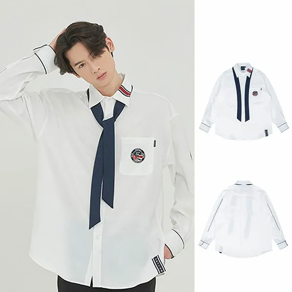 Áo Sơ Mi Romantic Crown Piping Tie Shirt Màu Trắng Size S - Thời trang - Vua Hàng Hiệu